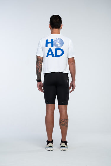 Camiseta RunFlow Dry Branca – Azul Bic