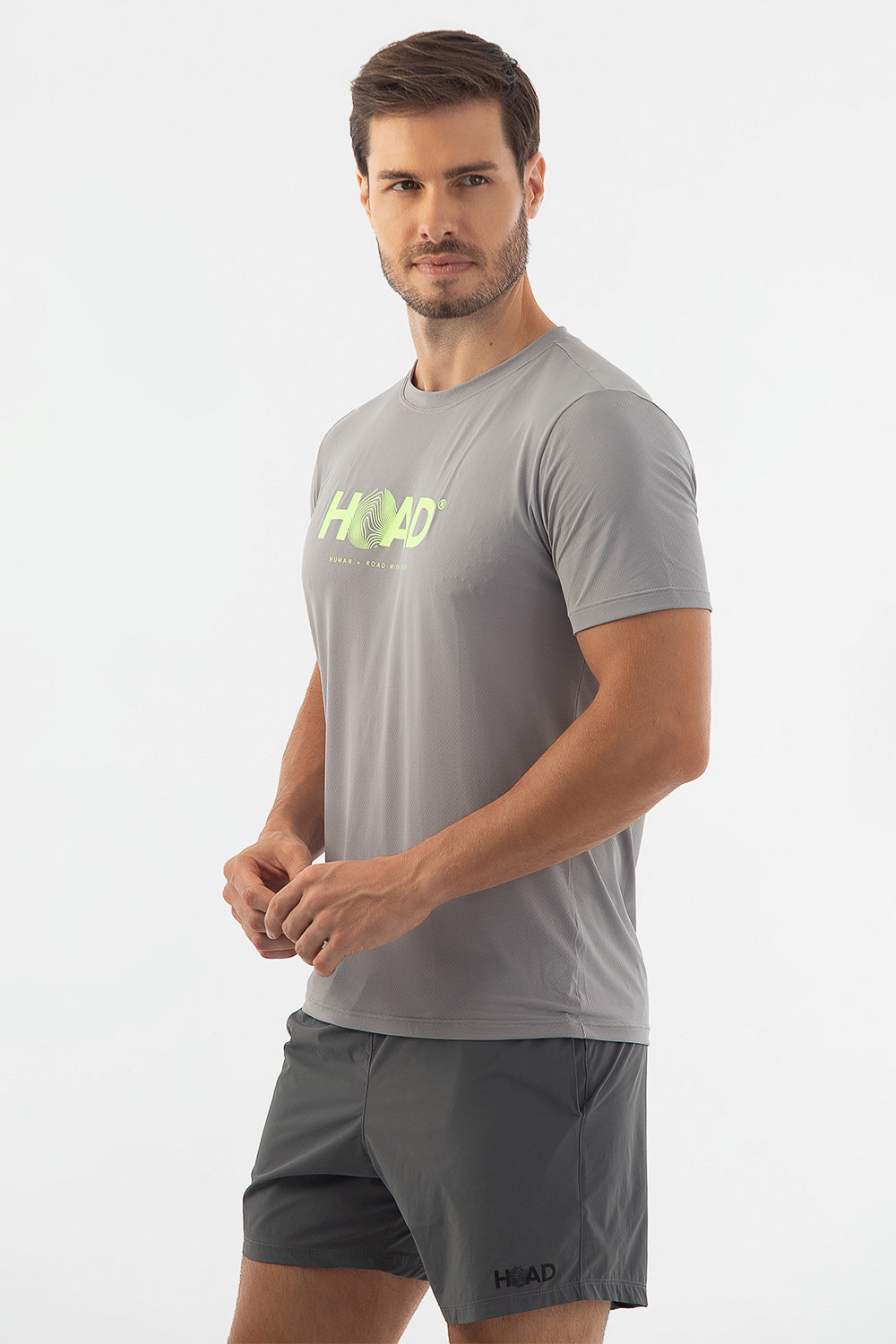 Camiseta RunFlow Dry Cinza – Verde Flúor