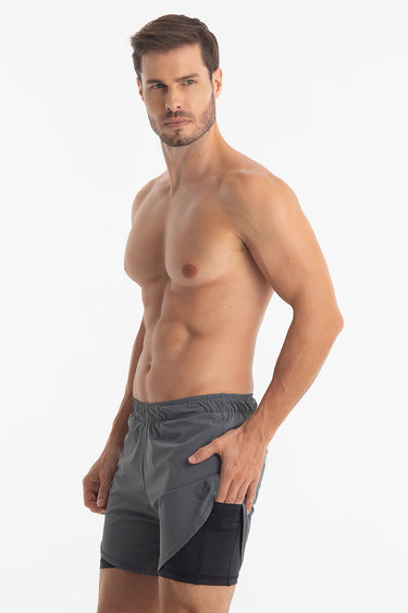 Shorts 2 em 1 PocketPace Masculino – Chumbo - Hoad