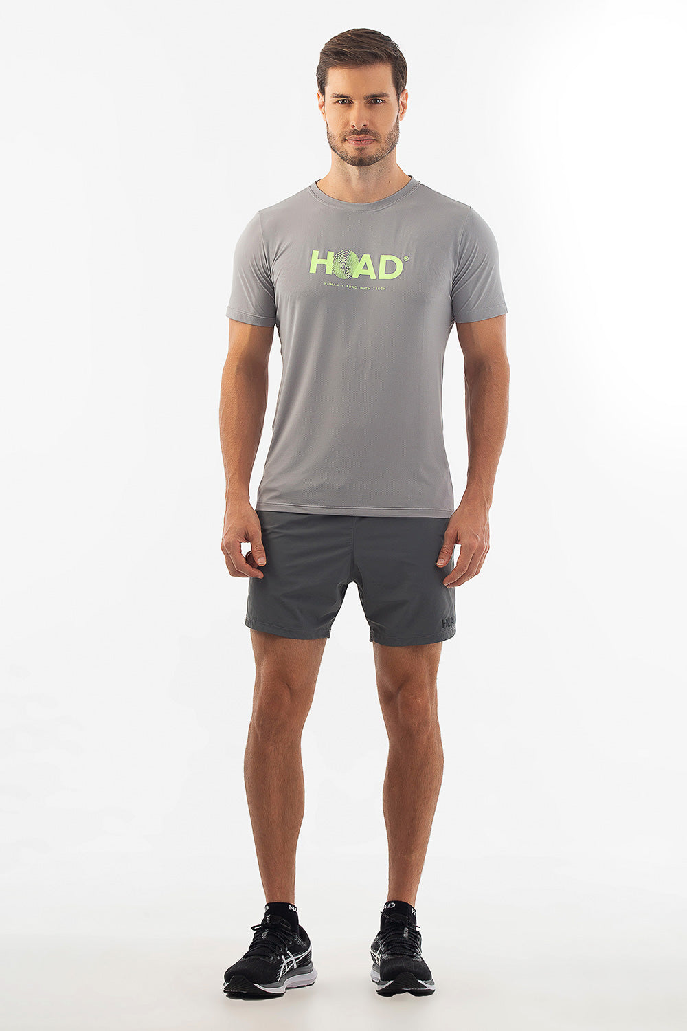 Camiseta RunFlow Dry Cinza – Verde Flúor