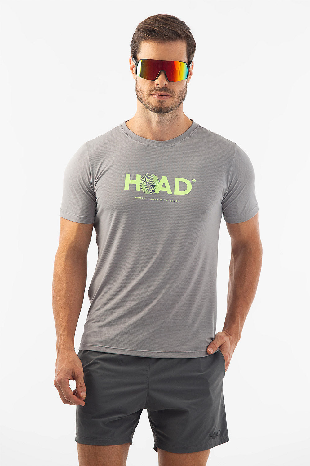 Camiseta RunFlow Dry Cinza – Verde Flúor