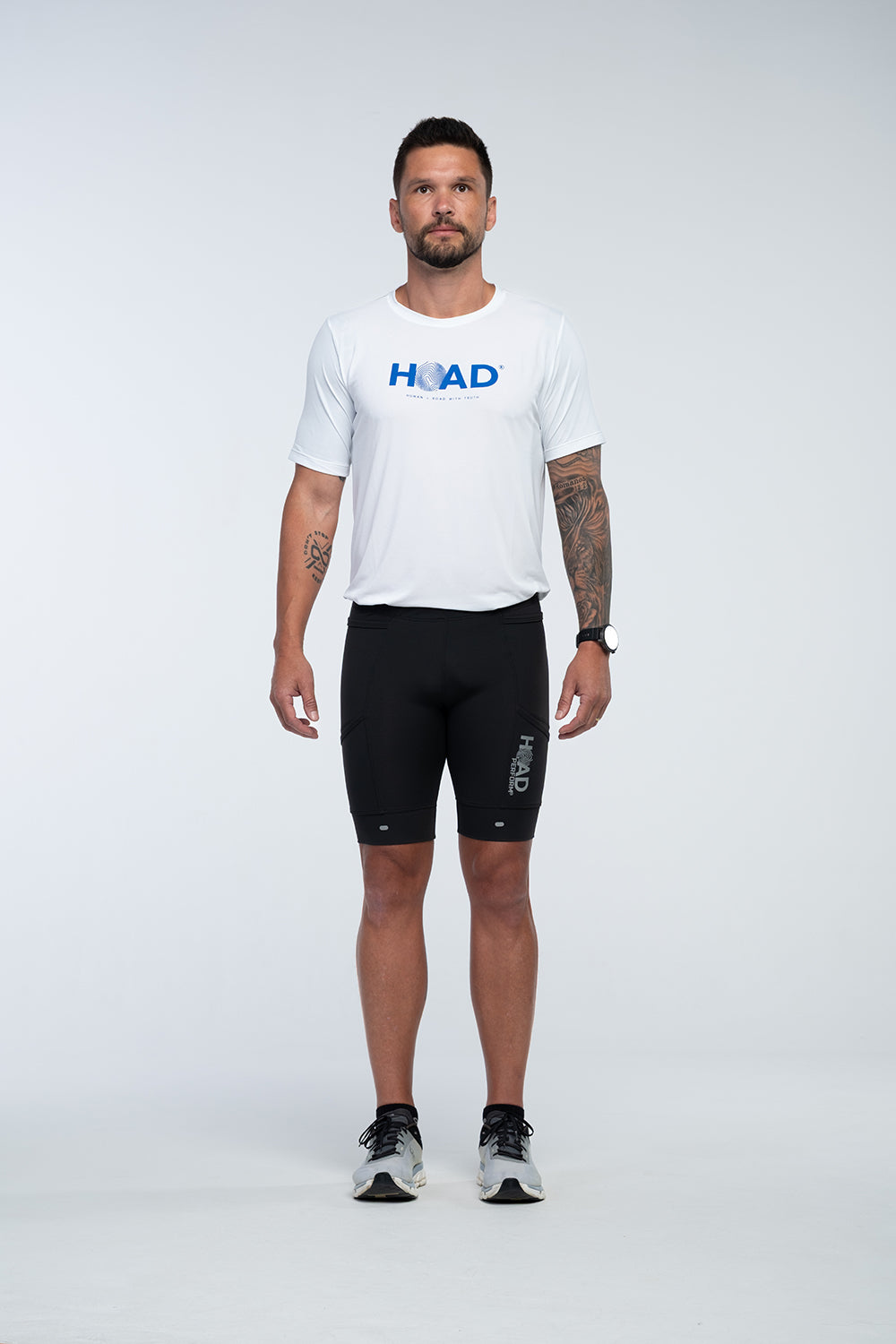 Camiseta RunFlow Dry Branca – Azul Bic