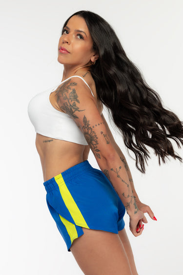 Top Pace Perform Branco e Shorts Unissex Flow Azul Bic - Hoad